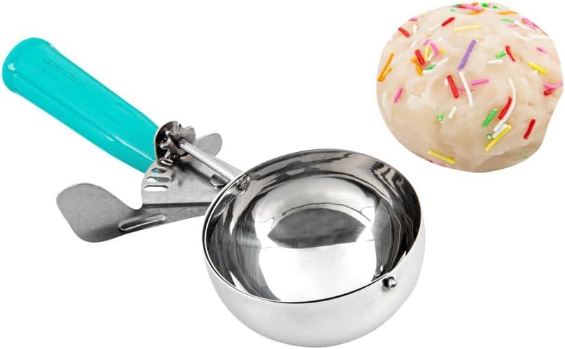 Restaurantware Met Lux 6 Ounce Portion Scoop 1 Durable Disher Scoop - Thumb Trigger Teal Stainless Steel Ice Cream Disher For Portion Control For Ice Cream Mashed Potato And Cookie Dough (#5 (6 oz))