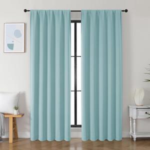 Simplebrand Ava Aqua Blackout Curtains for Bedroom 84 Inch Length 2 Panels Set, Solid Thermal Insulated Privacy Living Room Window Treatment Curtains Blackout Drapes, W50 x L84 Inch, Aqua