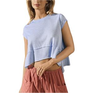 SOLY HUX Women's Athletic Shirts Crew Neck Cap Sleeve Crop Tops Workout Outdoor T-Shirt Summer Outfits (Medium)