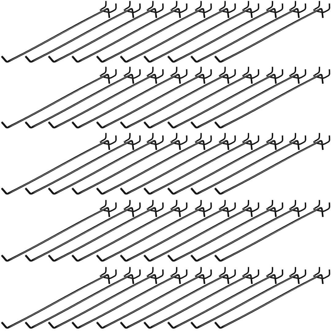 Shimeyao 100 Pcs Peg Board Shelving Hooks Stainless Steel Hanging Board Pegs Wall Display Hooks Bulk for 1/8 1/4 Garage Storage Organizer Accessories(12 Inch,Black)
