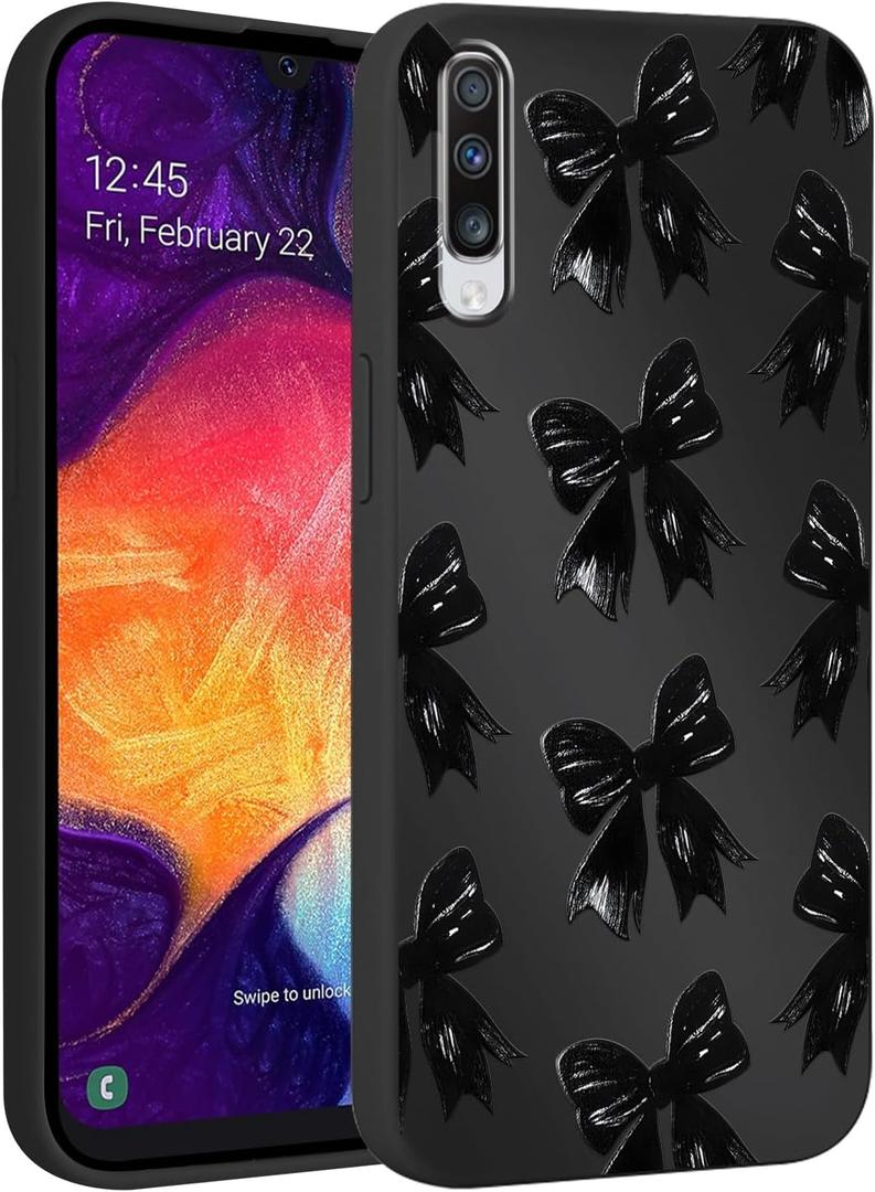 Cute Bow Phone Case for Samsung Galaxy A50/A30S/A50s 6.4", Aesthetic Coquette Black Ribbon Bowknot Pattern Print Design Case Soft Slim Shockproof TPU Protective Funda Cover for Women Girls