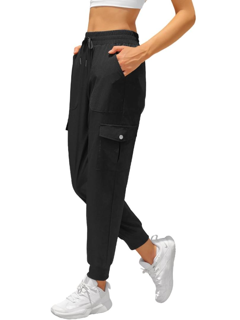 Women's Joggers with Pockets Drawstring, Lightweight Quick Dry Cargo Athletic Pants for Hiking Jogging Navy (Blue)