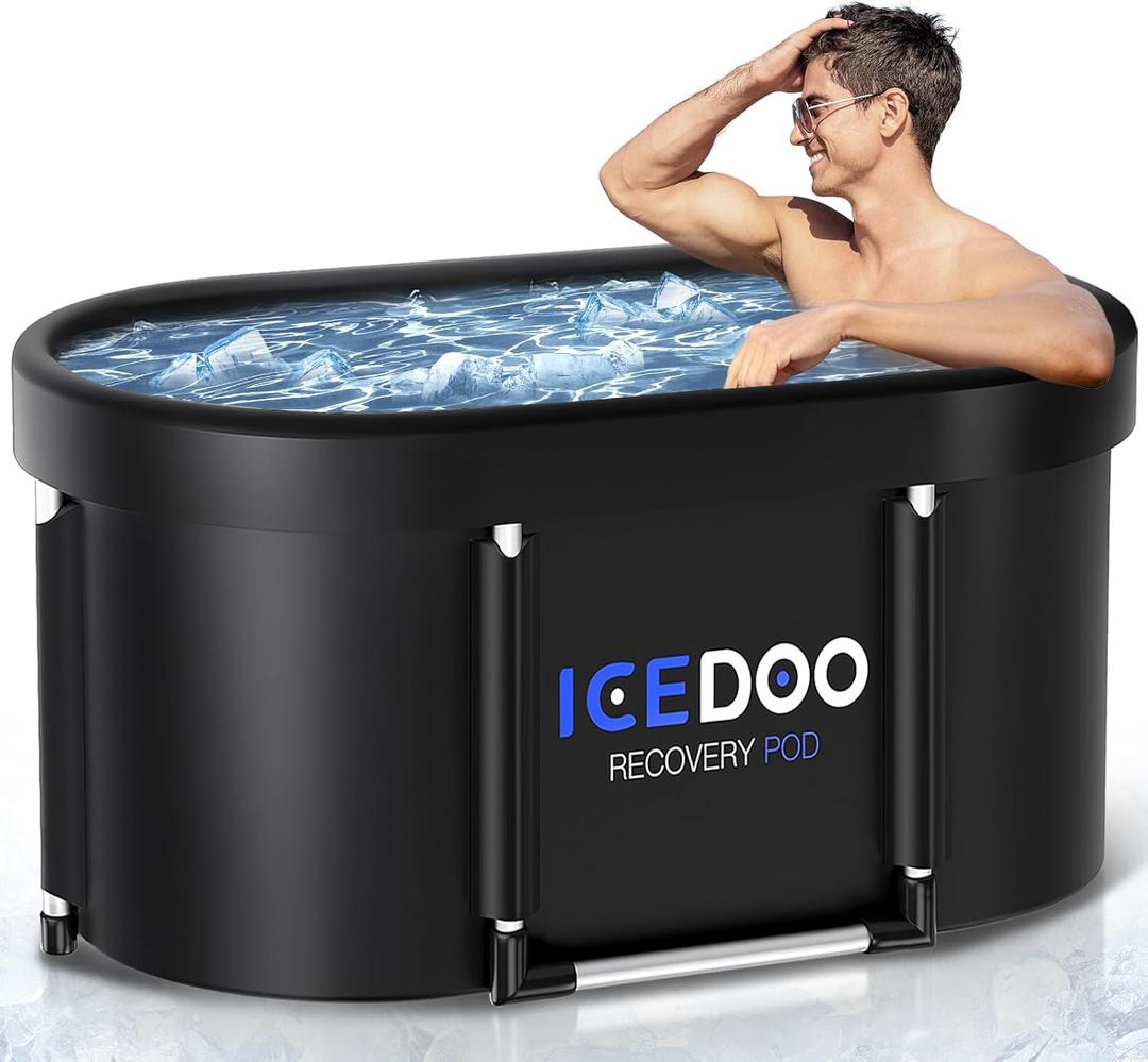 Wxtkkom Upgraded 112-Gal Oval Ice Bath Tub with Air Ring, Portable Multi-Layered Cold Plunge Tub - Foldable & Inflatable, with Lid