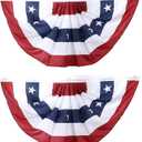American Flag Bunting Patriotic Bunting Pleated Fan Flag with Brass Grommets for 4th of July Memorial Day Decoration American Flag Banner Patriotic Decoration Outdoor (2, 3x6 Feet)