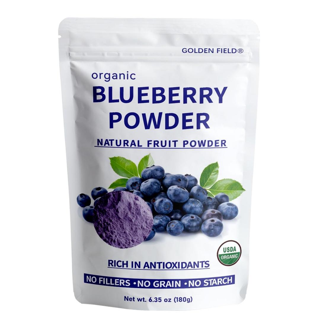 Golden Field Organic Blueberry Powder, Natural Fruit Powder, USDA Organic, No Fillers or Starch, Rich in Antioxidants, 6.35 oz