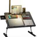 Laptop Bed Tray Desk with LED Desk Light, SAIJI Adjustable Laptop Stand for Bed, XX-Large PVC Leather Foldable Table with Book Stand,Wrist Rest, Extra Leg Room(Black) (23.6 x 17.7 In)