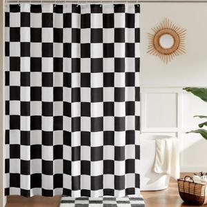 Checkered Shower Curtain, Black and White Shower Curtains for Bathroom, Cute Retro Checkboard Shower Curtain Vintage Aesthetic, Washable Fabric Bath Curtain 72''x72''