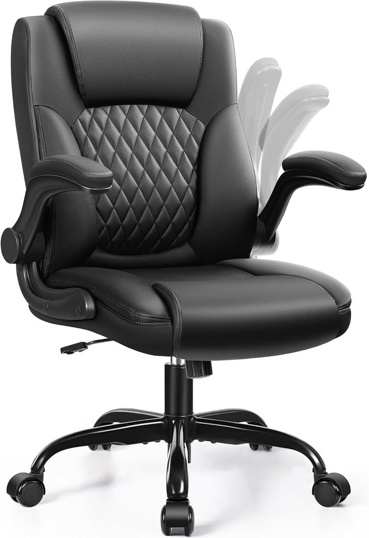 Leather Office Chair, PU Home Computer Desk Chairs with Ergonomic Back Support, 360Swivel Free, Small Gaming Chair with Wheels and Adjustable Armrests, for Short People Use (1 Pack, Black)