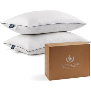 Pacific Coast Feather and Down Bed Pillows Standard Size Set of 2, Goose Feather and Down Hotel Pillow for Sleeping, Downproof, 3-Chamber, Medium Supportive, 100% Cotton Shell