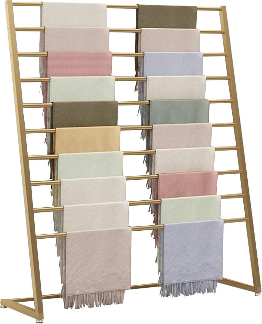 Scarf Display Stand, 10 Tier Metal Scarf Holder Organizer, Freestanding Scarf Rack for Commercial Clothing Retail Store Towel Rack Ties Belt Pants Hanging Rack, 100cm