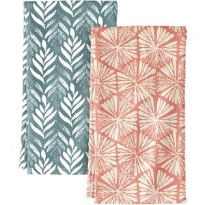 2 Pack Flour Sack Kitchen Towels - 16x26 Inch Cotton Dish Towels with Hanging Loop Reusable Geometric Boho Modern Retro Tea Towel Absorbent Dishcloths Home Decor, Botanical Flower