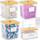Laundry Pods Storage Container, Clear Laundry Room Organization and Storage ,Detergent Powder Container,with Wooden Lids & Labels, 3+1 Pack