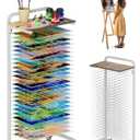 mocomax Art Drying Rack for Painting, Metal Paint Drying Stand, Movable Paint Drying Rack with Lockable Wheels, Art Canvas Storage Rack for Classroom & Art Studio, 25 Removable Shelves with Top, White, 25 Shelf