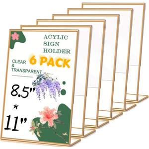 6 Pieces Acrylic Gold Sign Display Stand Frame for Wedding Art Photo Pictures 8.5 x 11 Inches