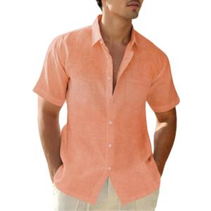 Mens Linen Shirts Gradient Short Sleeve Casual Shirts Button Down Shirt Beach Summer Wedding Vacation Shirt for Men (XX-Large, A1 Pure Orange)
