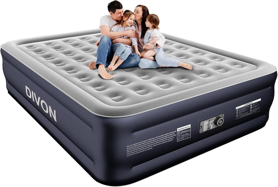 DIVON King Air Mattress with Built in Pump Raised, 3 Min Self Inflatable Mattress, 18 Blow up Mattress for Adults, 750 LBS Portable Air Bed for Guest, Camping, Travel & Floor, Dark Blue, 80"L x 76"W x 18"Th