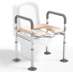 Raised Toilet Seat with Handles for Seniors, Heavy Duty Medical Safety Riser, Adjustable Height & Width, FSA/HSA Eligible, Fits Most Toilets for Handicap & Post-Surgery