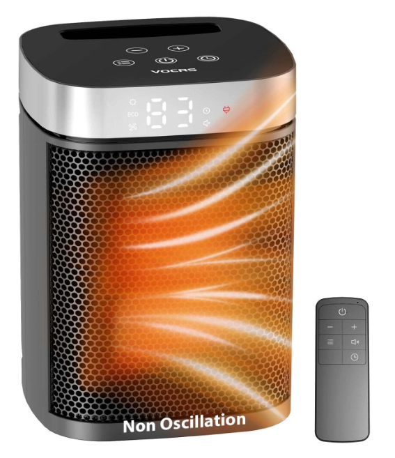 Small Portable Space Heater for Indoor Use  VOCRS 1500W PTC Electric Heater with Thermostat, Remote Control, 12H Timer, Eco and Fan Mode, Rapid and Safe Heating for Bedroom, Office