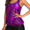 Aqua Eve Two Piece Women's Tankini Swimsuits Blouson Swim Tank Top with Shorts Modest Bathing Suits (Purple, XL)