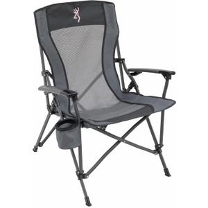 Browning Folding Camping Chairs for Adults - Durable Mesh Fabric Over Sturdy Powder Coated Steel Frame, Armrests Cup Holder, and Shoulder Carry Bag