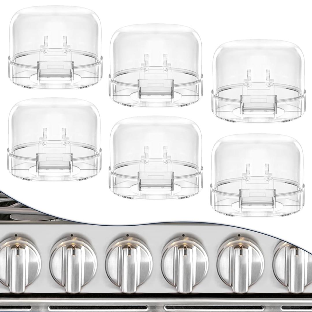 6 Pack Stove Knob Covers for Child Safety, Gas Stove Knob Locks for Baby and Pets, Baby Proof Stove Oven Knob Safety Covers with Adhesive, Waterproof, Oil Resistant, (Transparent) (Clear)