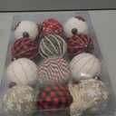 12PCS Burlap Christmas Ornaments, Rustic Jute Wrapped Balls 3.15", Snowflake Embroidered & Plaid Pattern Farmhouse Ornaments for Christmas Tree