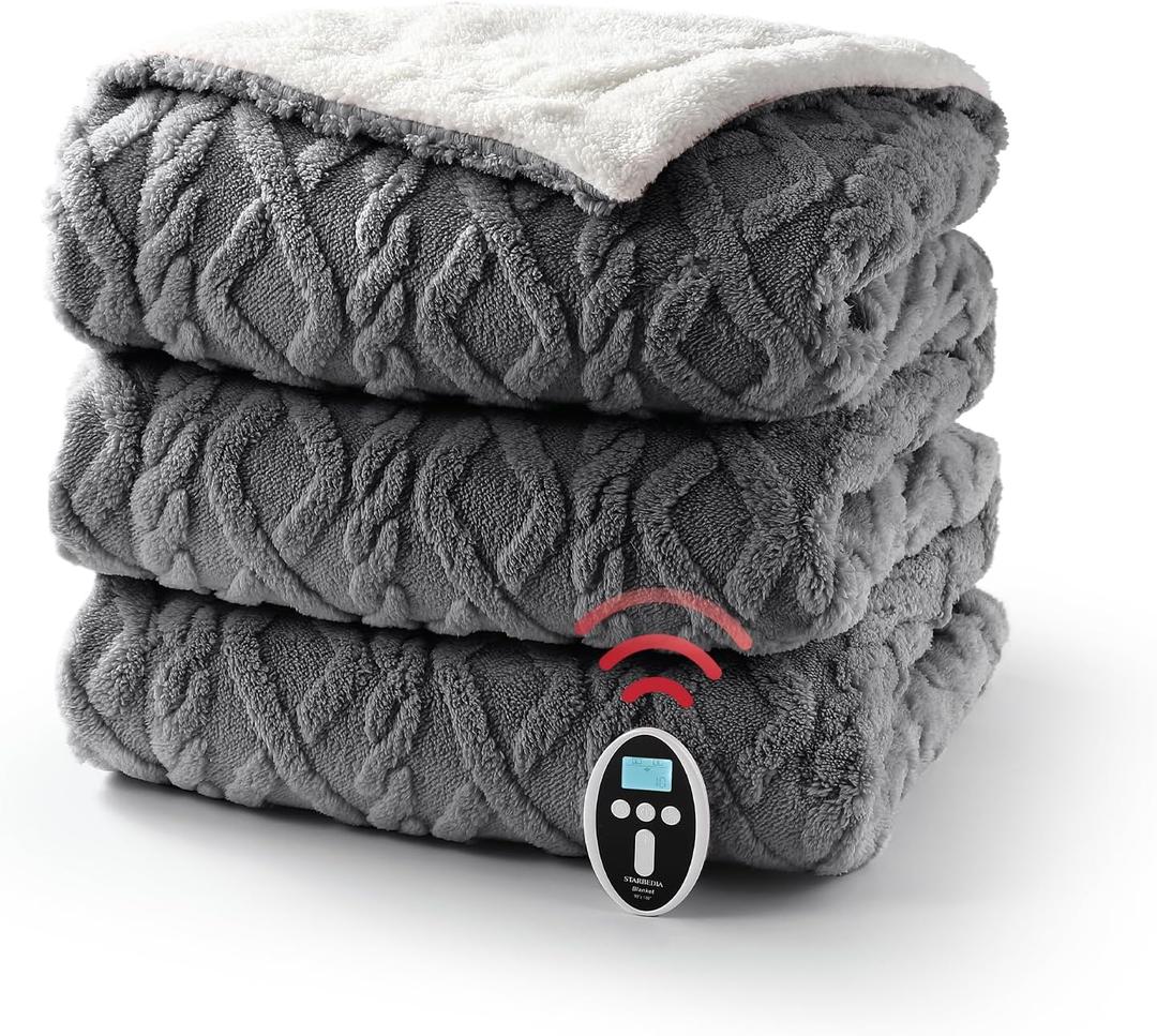 Heated Blanket King Size Electric Blanket Dual Control, Wireless Heating Blanket with 10 Heat & 10 Time Setting, Fasting Heating Sherpa Tufted Blanket for Bed, ETL Certified, Grey,90"x100"