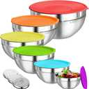 Mixing Bowls with Lids Set, 6 PCS Stainless Steel Mixing Bowls with 3 Grater Attachments, Kitchen Food Organizers Nesting Mixing Bowl, Large Size 4.5, 3.5, 2.1, 1.5, 1.1, 0.7QT-Colorful (Multicolor)