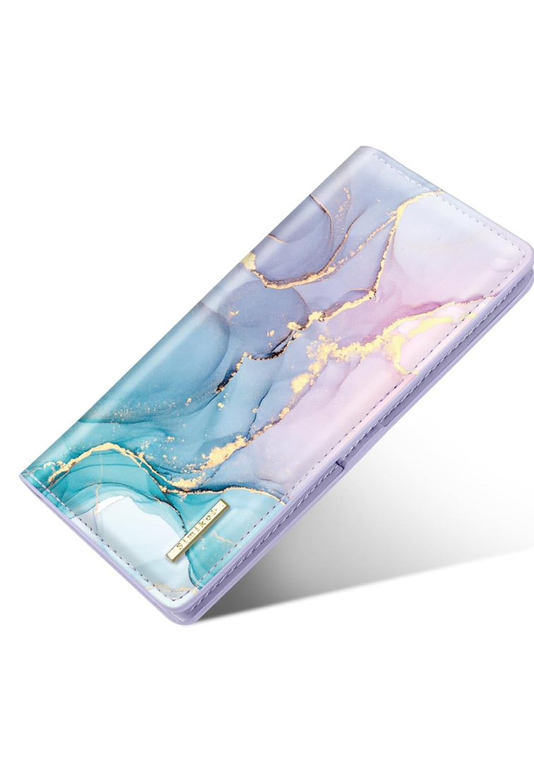 Ultra Slim Womens Wallet Minimalist Thin Long Leather Bifold Wallet RFID Blocking Card Holder Organizer with Zipper Coin Pocket Ladies Girls Gift Purse, Gradient Marble