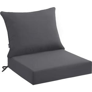 PatioGlow Outdoor Seat Cushion Set 24 x 24 x 4 Inch, Waterproof & Fade Resistant Patio Furniture Cushions with Removable Cover and Ties, Thick Deep Seating Pads for Outside Chair Sofa Couch, Grey