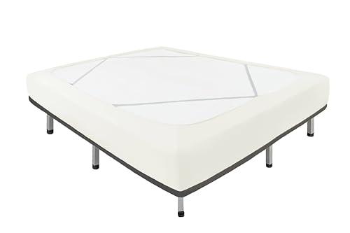 Biscaynebay Decorative Box Spring Cover Queen Size, Ivory Luxurious Jersey Knitting Stretchy Wrap Around 4 Sides Bed Skirt for Home/Hotels, Easy Fit Wrinkle Free Machine Washable