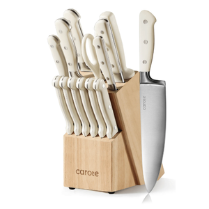 carote Premium Knife Set,High Carbon Stainless Steel Forged,Sharp Knives Set for Kitchen,Triple-rivet Ergonomic Handle,Hundreds Years of Masterful Craftmanship(Ivory,15PCS)