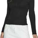 WOSALBA Womens Polo Shirts Fall Clothes Button Decro Lapel Collared V Neck Long Sleeve Cropped Tee Shirt,（Black M）