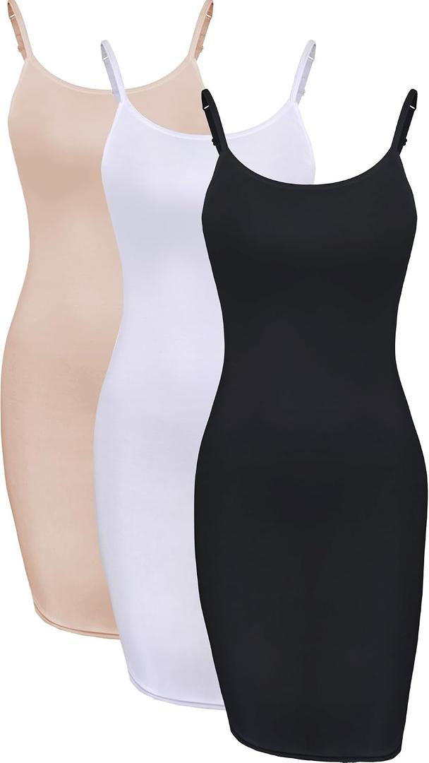 WILLBOND 3 Pieces Women's Basic Cami Long Tanks Dress Spaghetti Strap Slips for Under Dresses, Long Camisoles for Layering