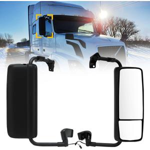 Door Mirrors with Arms Assembly Fit for Volvo VNL 2004-2014 Semi Trucks, Power Heated Black Color(Painted, Left)