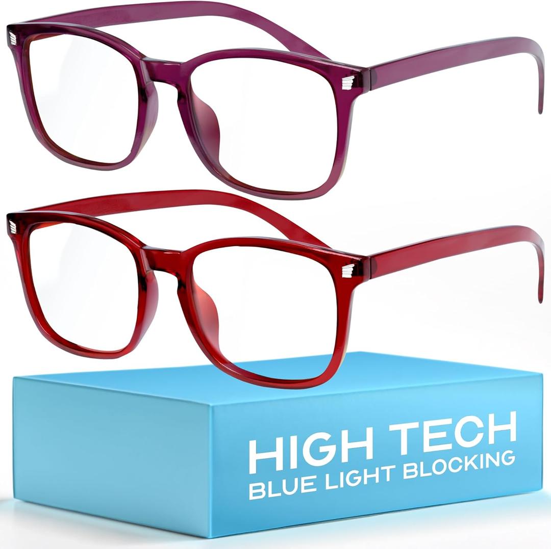livho High Tech Blue Light Glasses - Advanced Blue Light Blocking Computer Glasses - Screen Fatigue & UV Protection (*B9 Wine Red + Dark Purple)