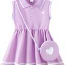 Saeaby Little Toddler Girl Sporty Dress Summer Clothes Ruffle Sleeveless Kids Dresses Sport Causal Sundress Girl Outfits (Purple, Size 6-7Y)