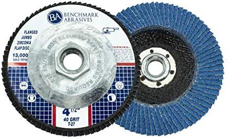 Benchmark Abrasives 4.5" x 5/8"-11 Premium High Density Jumbo Zirconia Type 27 Flap Discs 4 1/2 for Angle Grinder, Sanding Discs, Finishing - Grinding Wheels 4 1/2 Inch - (10 Pack) 40 Grit