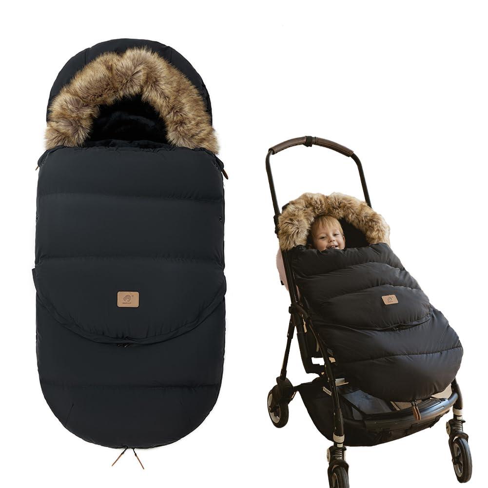 Fairy Baby Winter Cold Universal Stroller Bunting Bag for Baby Toddler-Waterproof Windproof Car Seat Cover Stroller Footmuff - Dog Outdoor Sleeping Bag with Oversized Fur Collar (Black)