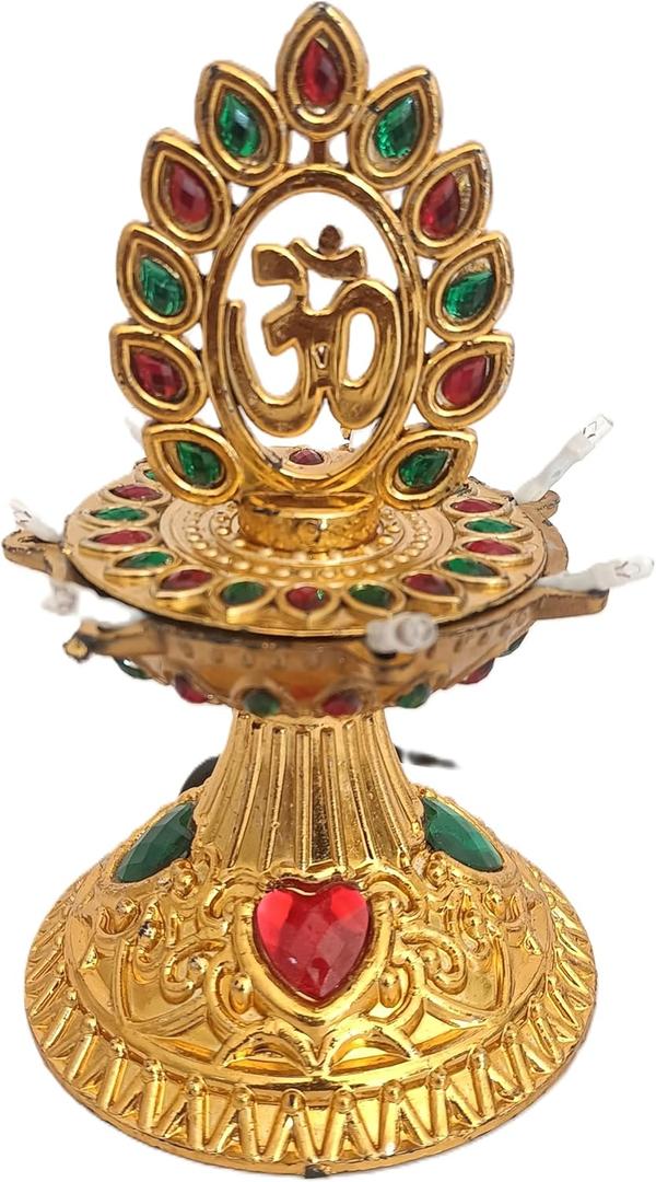 Electric Diya LED Diya Layer Light for Pooja Mandir - Golden Plastic Light for Home Temple Decor, Diwali Decoration, Durable & Easy to Use (OM Deluxe, 1 Layer)