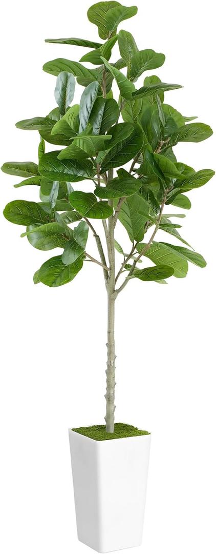 Artificial Fiddle Leaf Fig Tree 6ft - Realistic Tall Fake Plants for Office Home Living Room Bedroom Decor Indoor Outdoor - Green Large Silk Faux Floor Plant with Pot (Write)
