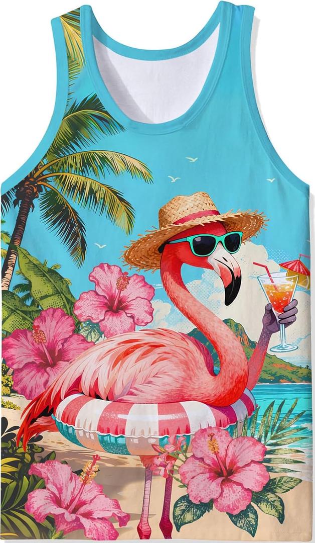 RAISEVERN Mens Tank Tops Summer Sleeveless Tee Cool Workout T-Shirts Beach Novelty Undershirts (Medium, Blue Pink Pink)