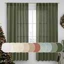 LAMIT Olive Green 72 inch Linen Curtains for Living Room 2 Panels, Linen Textured Light Filtering Semi Sheer Back Tab and Rod Pocket Christmas Curtain Panels for Bedroom/Farmhouse, 52 x 72 Inch