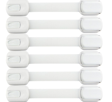 Child Safety Strap Locks (6 Pack) Baby Locks for Cabinets and Drawers, Toilet, Fridge & More. 3M Adhesive Pads. Easy Installation, No Drilling Required, White