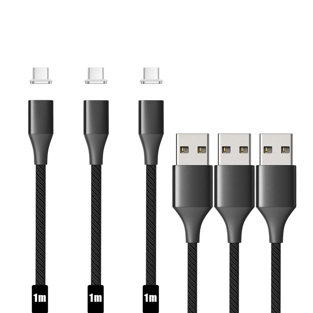 N. NETDOT Magnetic Charging Cable, Gen10 Nylon Braided Magnetic Phone Charger Compatible with USB-C,Type C Devices and Phones(3.3ft/3 Pack Black)