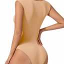 MANGOPOP Sleeveless Bodysuit For Women Scoop Neck Double Lined Tank Top Body Suit Basic Fitted Summer Going Out Tops (Beige, XL)