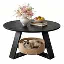 HAIOOU Round Coffee Table for Living Room with Open Storage Black Wooden, 31.5"D x 31.5"W x 17.7"H