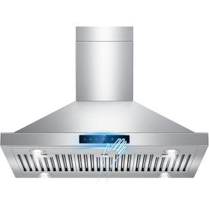 36 inch Island Range Hood Ceiling Mount 1200 CFM with 4-Speed Gesture Sensing & Touch Control, Ducted/Ductless Stainless Steel Kitchen Stove Vent Hoods with 4 LED Lights, Timer,Dishwasher-Safe Filters