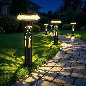 Eyrosa Solar Pathway Lights, Large Outdoor Garden Decor Stainless Steel Lights with Elegant Pattern, Dual-Zone Lighting, 8 Color Modes, IP55 Waterproof Landscape Lighting for Yard Walkway, 6 Pack