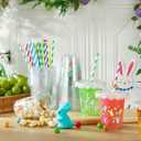 Qinyoung 14 oz Easter Cups with Lids Straws and Liners Bunny Plastic Disposable Rabbit Eggs Cups Bulk Easter Eggs Party Cups for Spring Easter Party Supplies Beverage Cold Drinking